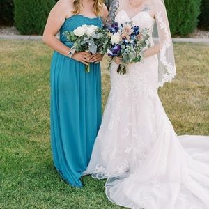 David’s Bridal Lace and Mesh Long Strapless